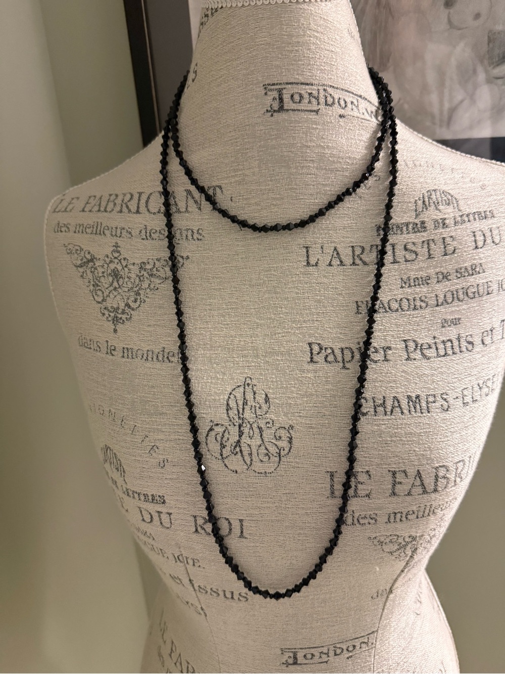 52” Vintage Black Glass Bead Long Necklace - wear it many ways